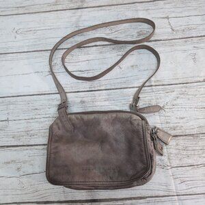 Liesbekind Taupe Leather Flap and Zipper Small Crossbody Sling Bag Purse